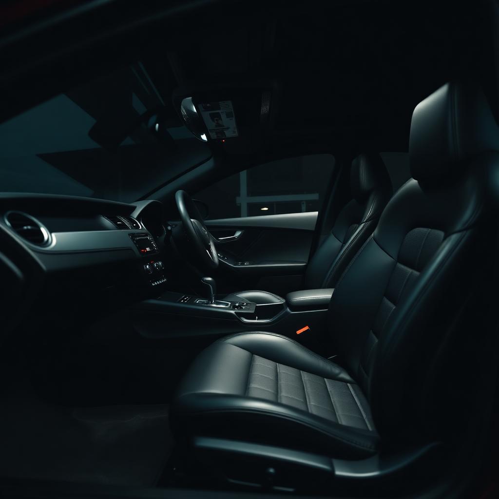 Detailed car interior with clean black leather seats